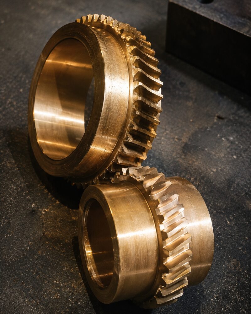 Pair of machined bronze helical gears